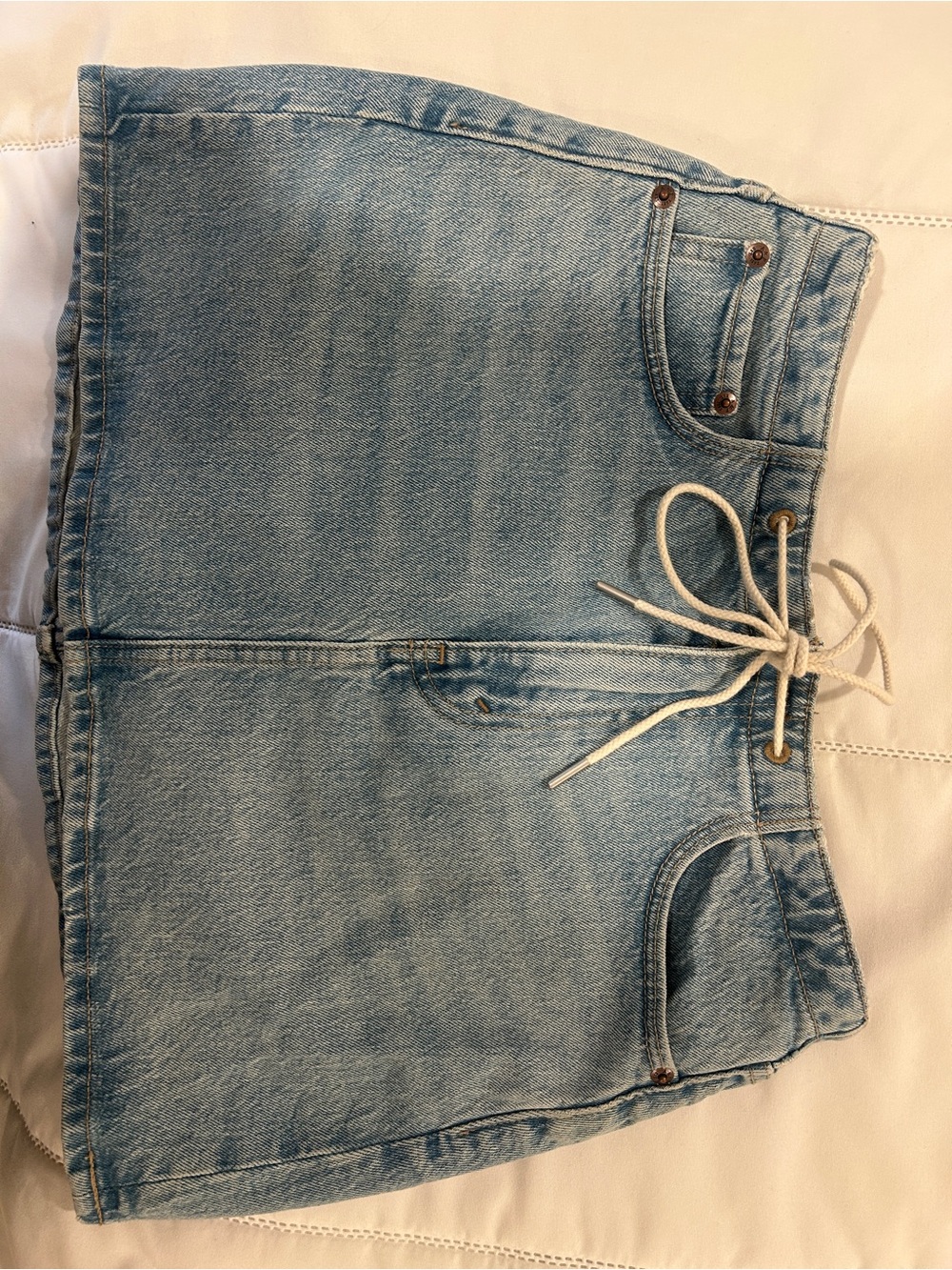 Abercrombie & Fitch Light Blue Denim Mini Skirt with Drawstring